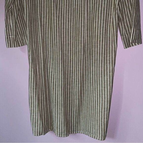 Tahari S Dress Linen Blend Mini Taupe Pinstripe Lagenlook - Picture 9 of 9